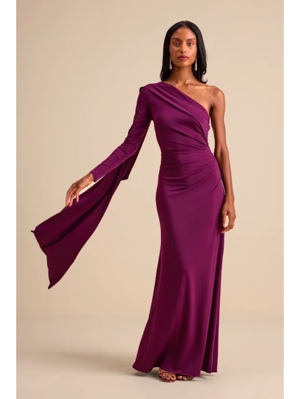 NWT Lulus Maru Plum Purple Sash One Shoulder Maxi Dress Gown Large